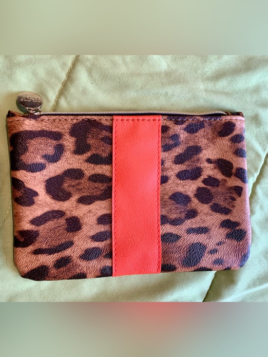 ipsy Handbags - ipsy Leopard Print Wristlet with Coral Stripe Accent